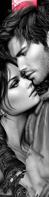 Free dark romance bookmark featuring a gray-toned couple with the woman leaning in closer